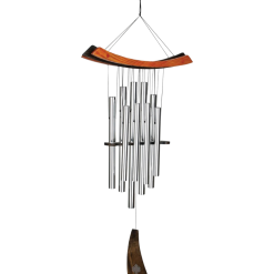 Woodstock 34" Silver Eastern Energy Healing Wind Chime – Medium Aluminum Tubes with Ash Wood Top and Windcatcher